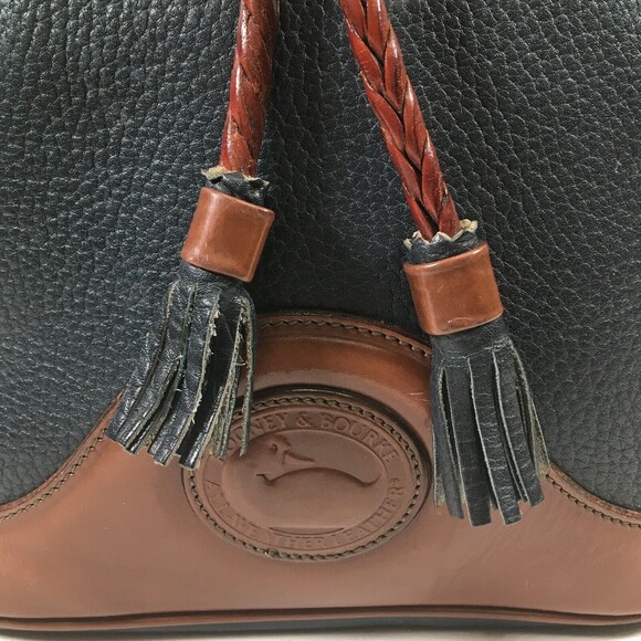 Dooney Bourke AWL Pebbled Leather Drawstring Hobo Bucket Navy Brown Shoulder Bag - Picture 6 of 16